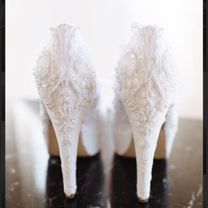 White lace beaded bridal heels, worn once
